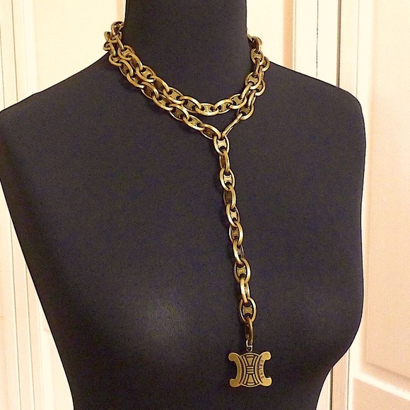 Celine Jewelry - CELINE Arc de Triomphe gold logo chain link necklace belt